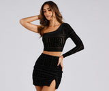 Griechisch-schickes, beflocktes Samt-Crop-Top