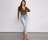 Greek Key Print Brushed Knit Bodysuit