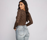 Greek Key Print Brushed Knit Bodysuit