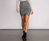 High Waist Houndstooth Wrap Mini Skirt