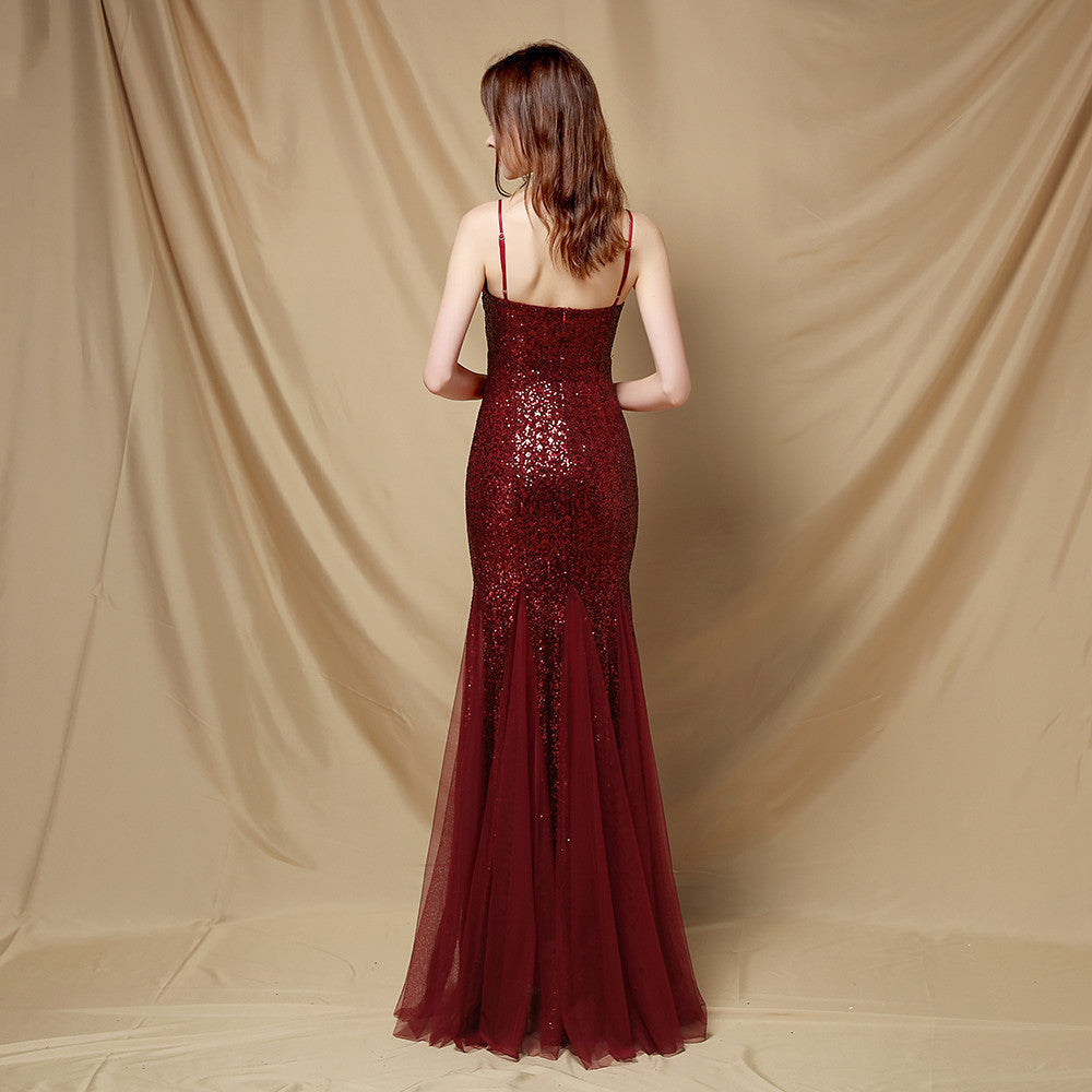 Jerry sling-mesh fishtail dress