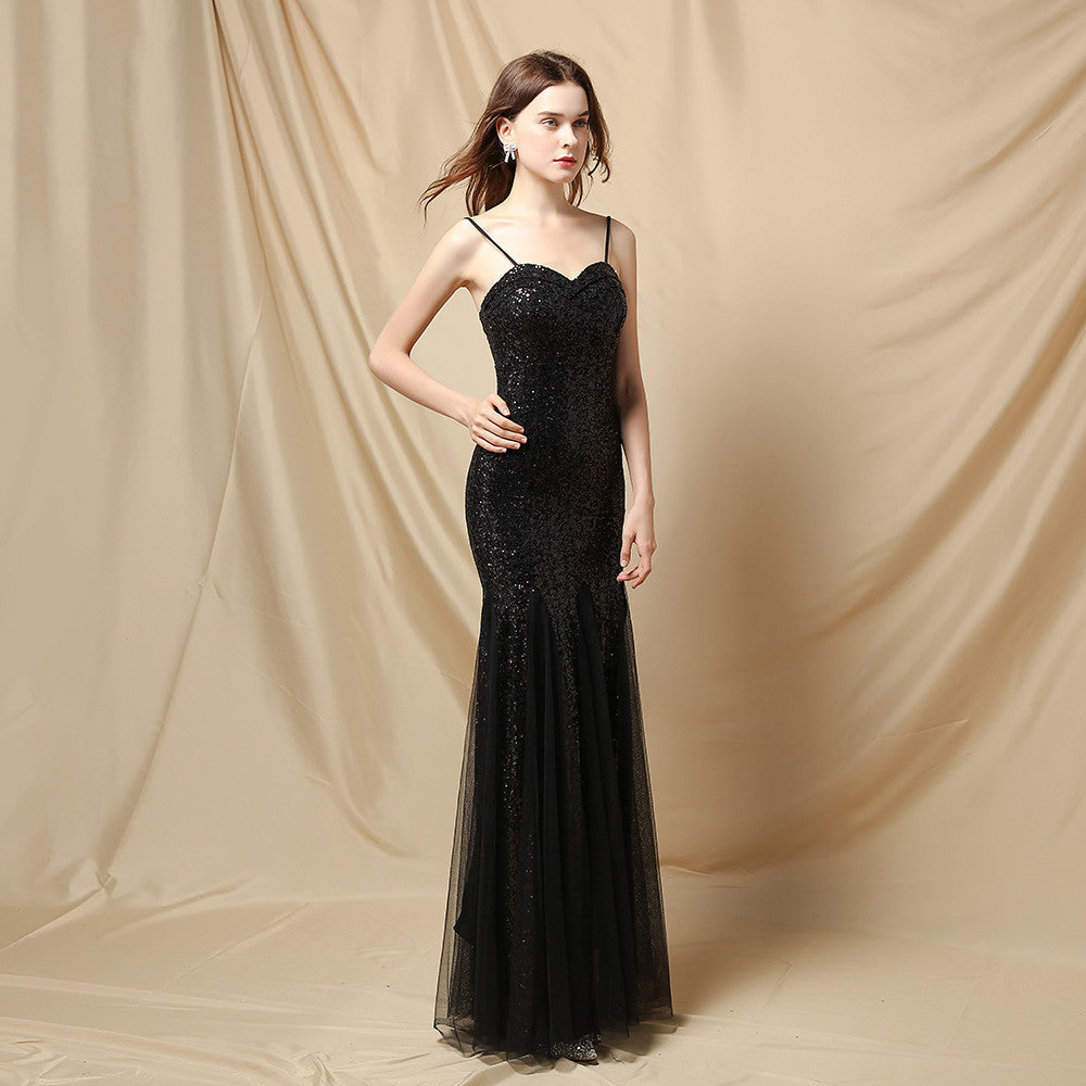 Jerry sling-mesh fishtail dress