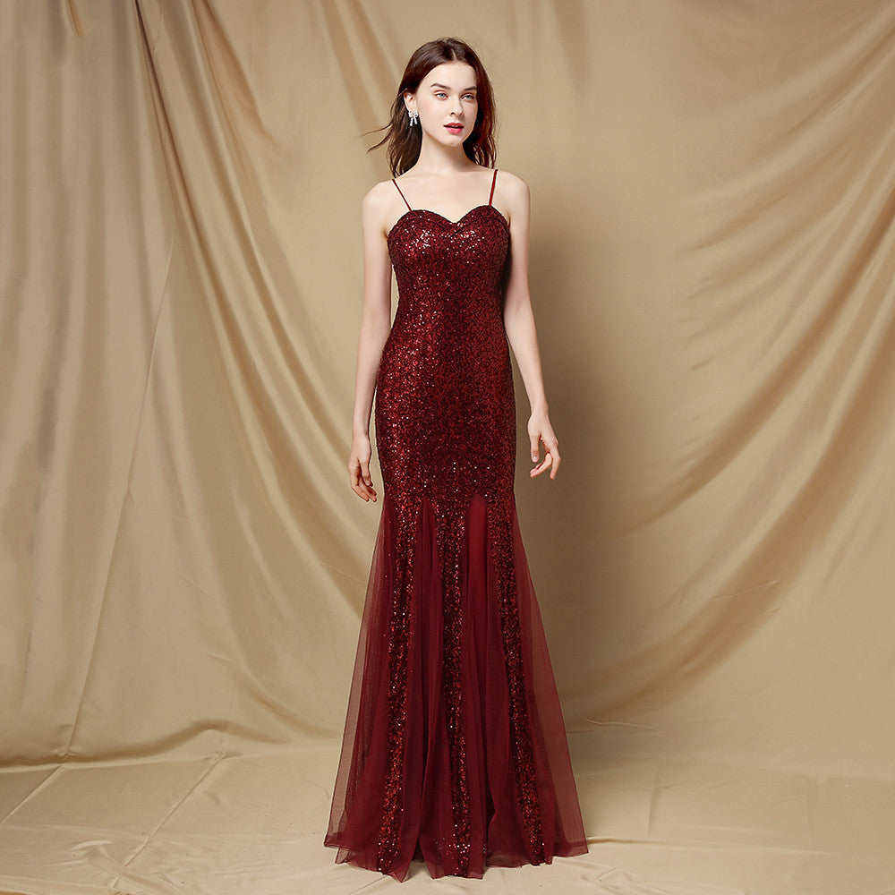 Jerry sling-mesh fishtail dress