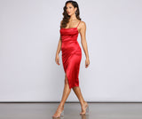 Lillyanne Formal Satin Asymmetrical Midi Dress