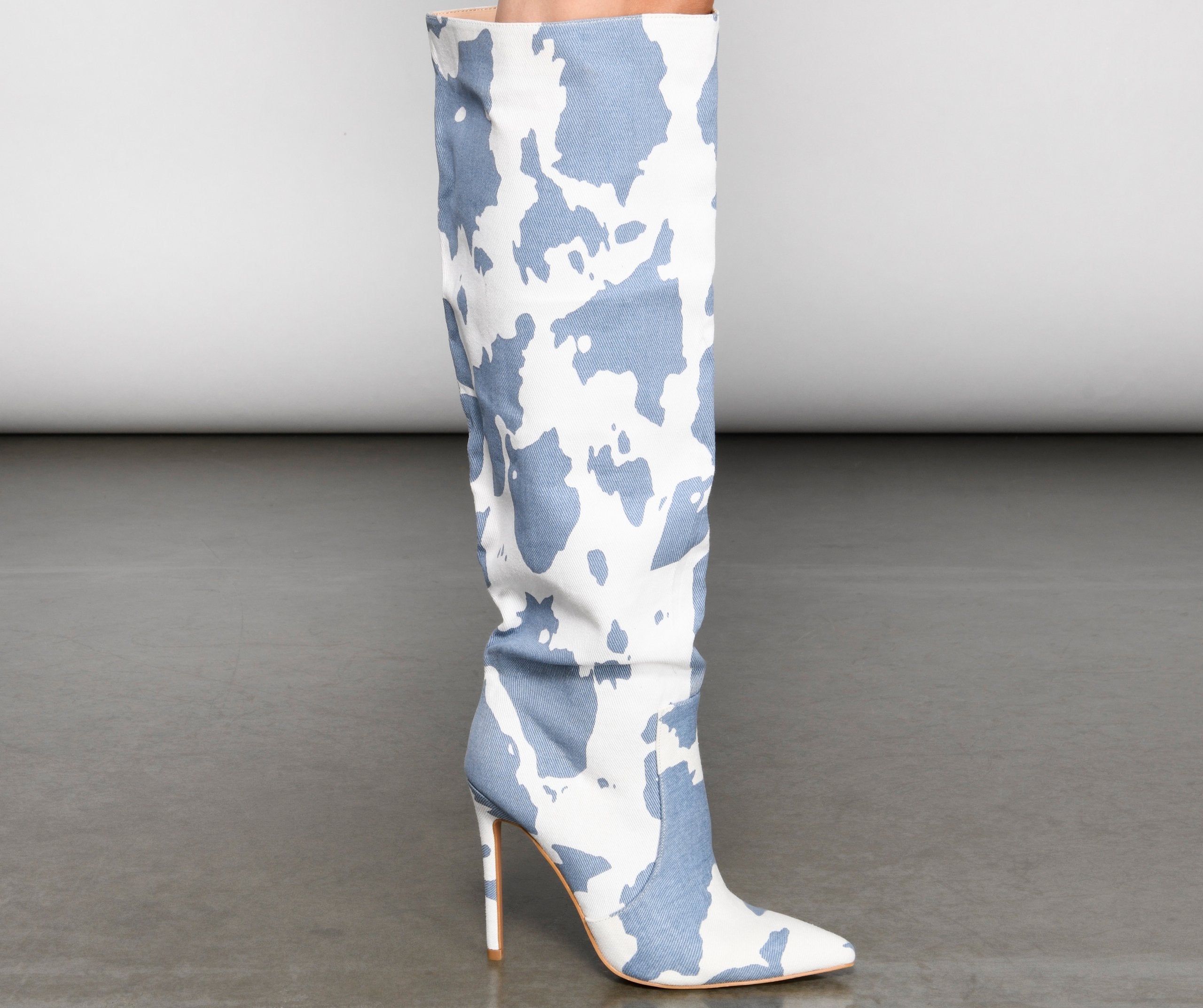 Moo Over Denim Knee-High Stiletto Boots