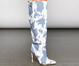 Moo Over Denim Knee-High Stiletto Boots