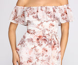 Playful Petals Floral Chiffon Off Shoulder Mini Dress