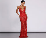 Salma – Formales Kleid mit Pailletten-Schnörkel-Print