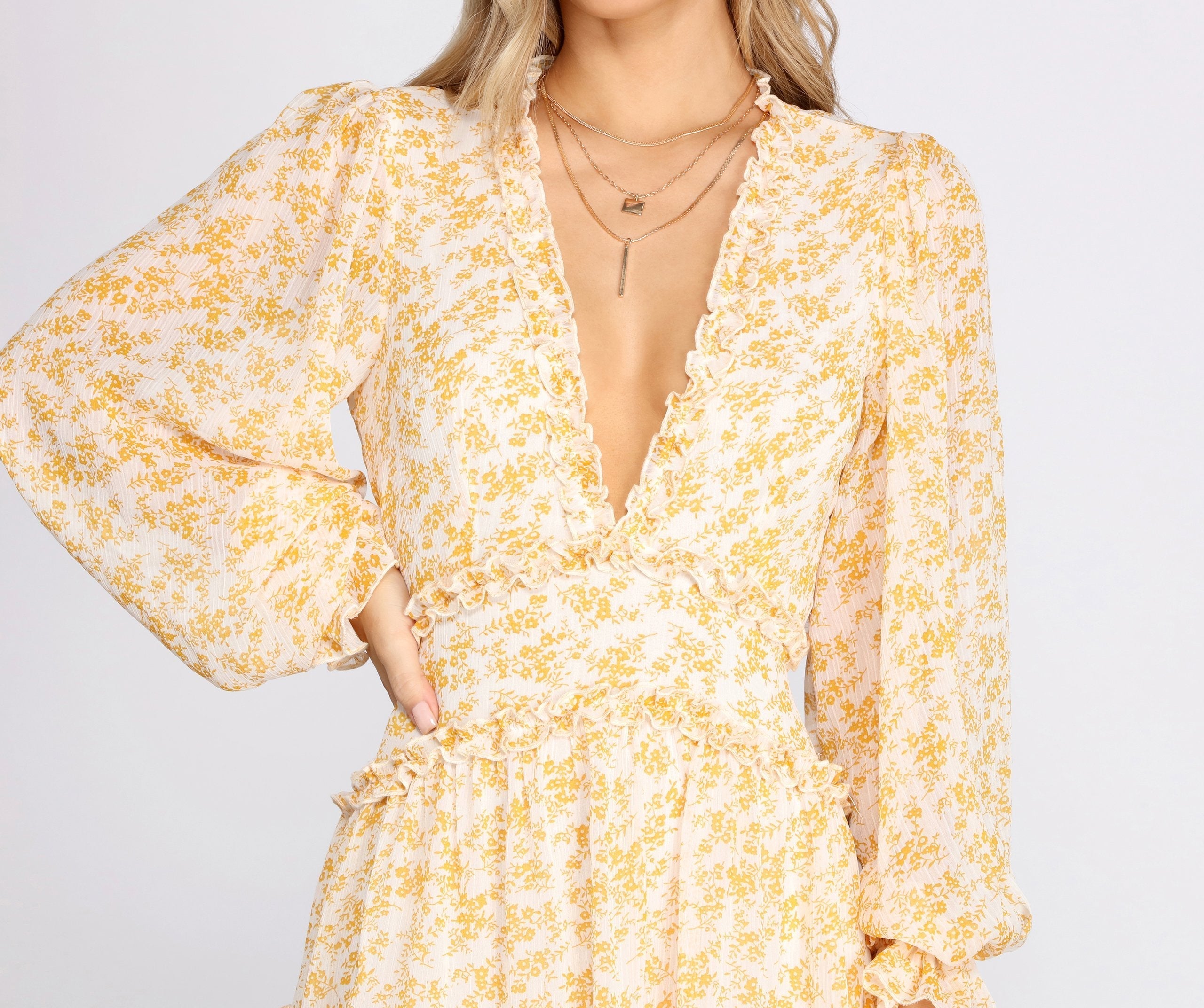 Spring Fling Floral Chiffon Ruffle Dress