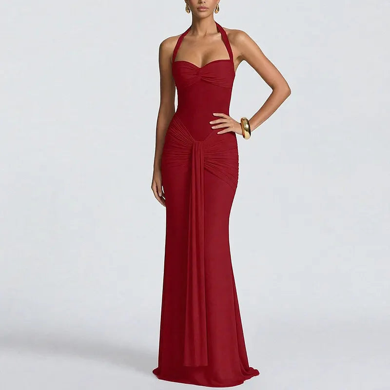 Halter Twist Front Slim Maxi Evening Formal Dress