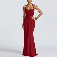 Halter Twist Front Slim Maxi Evening Formal Dress