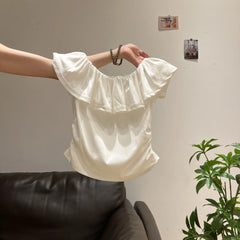 Solid Cream Elegant Boat Neck Fitted Casual Blouse