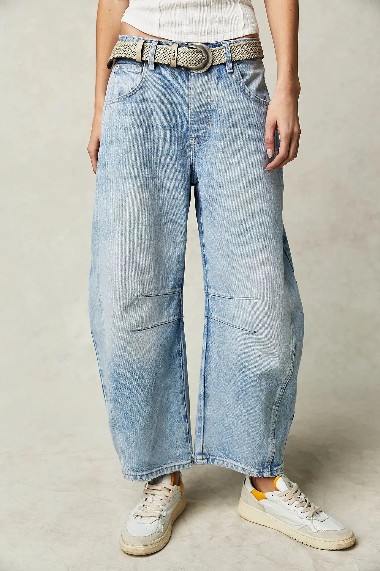 High Waist Loose Straight Leg Washed Jeans