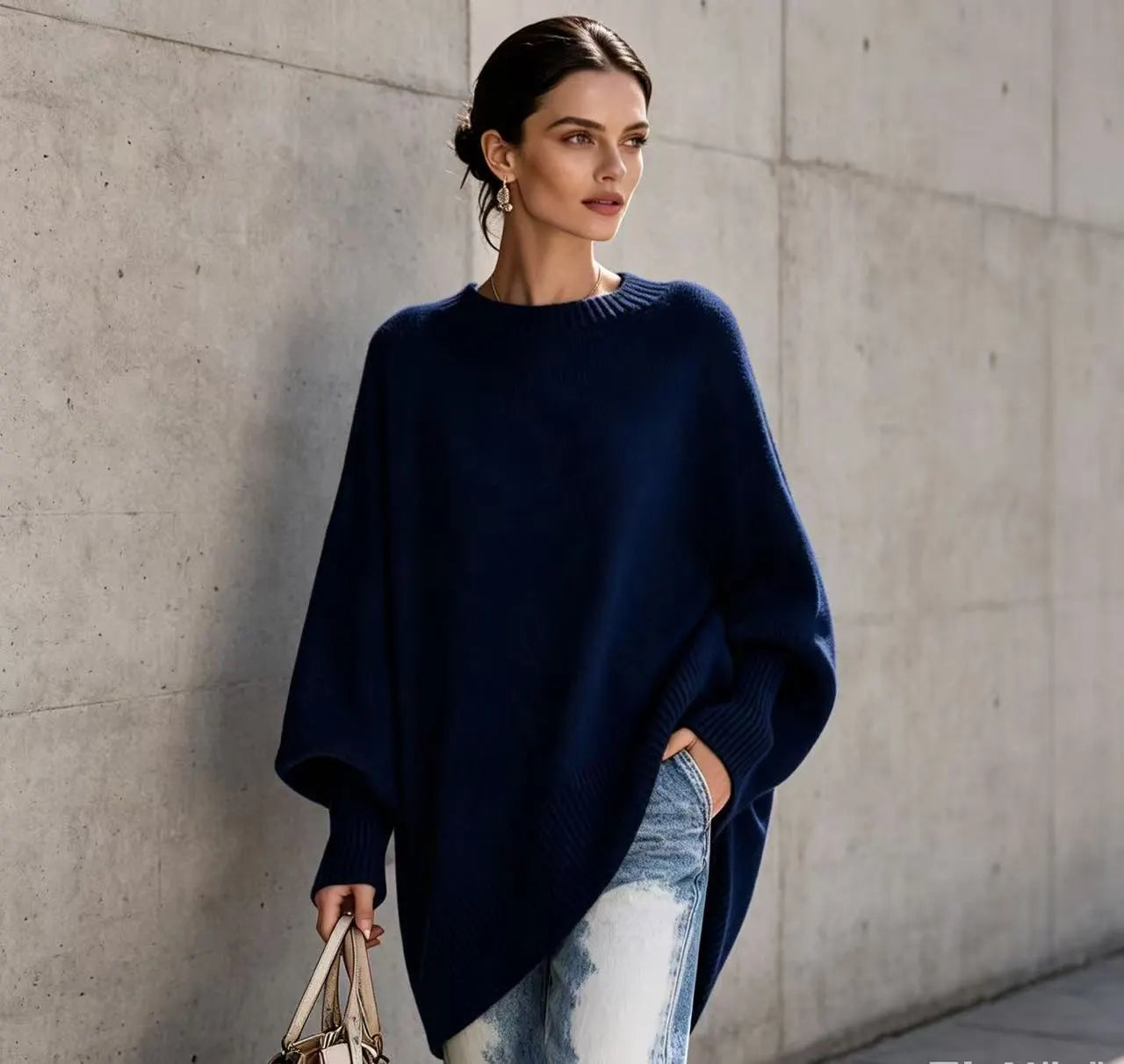 Crew Neck Loose Batwing Sleeve Pullover Sweater