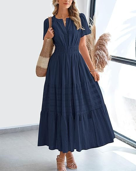 V-Neck Smocked Waist Tiered Maxi Dress