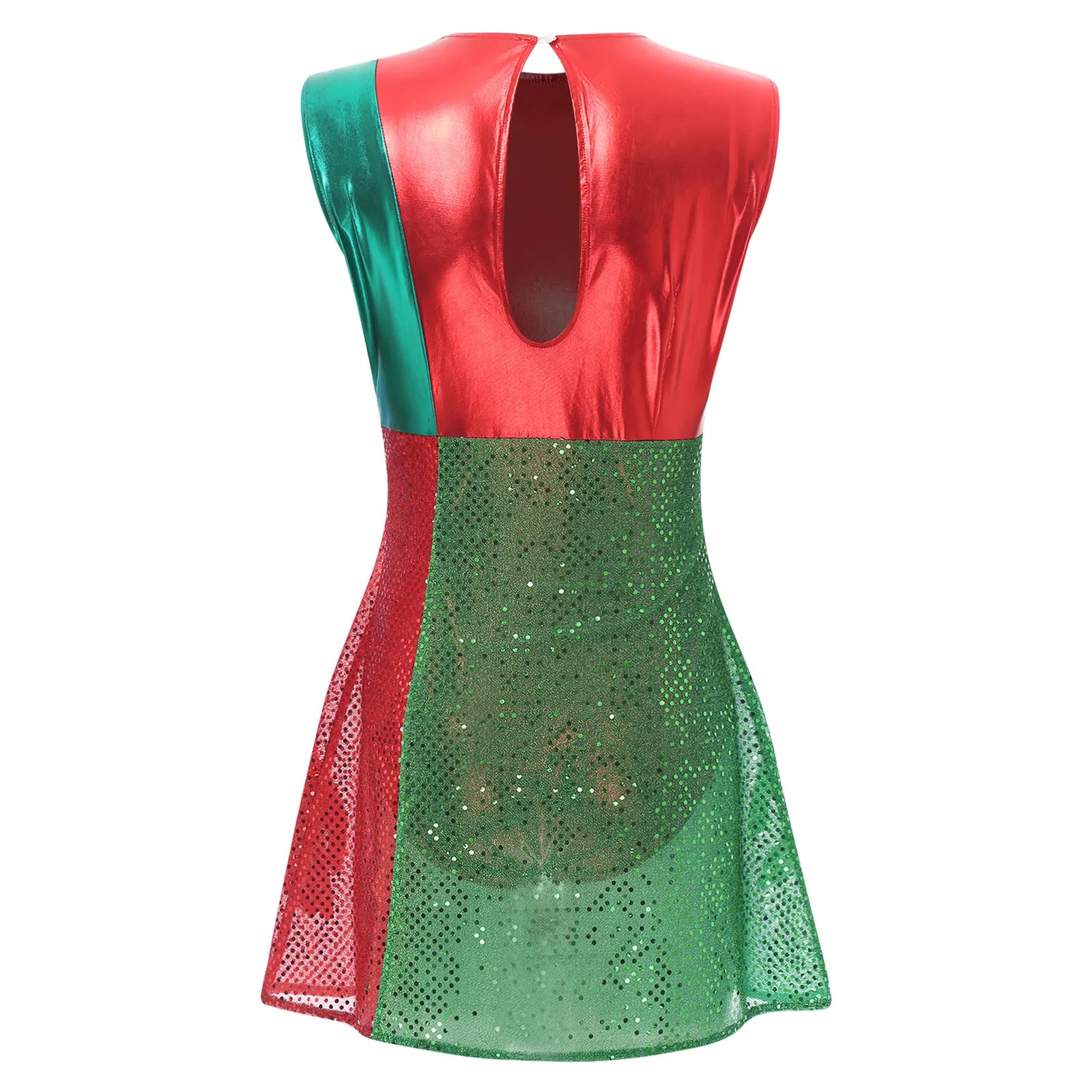 Christmas Sequined Sleeveless Costume Mini Dress, Holiday Party Outfit