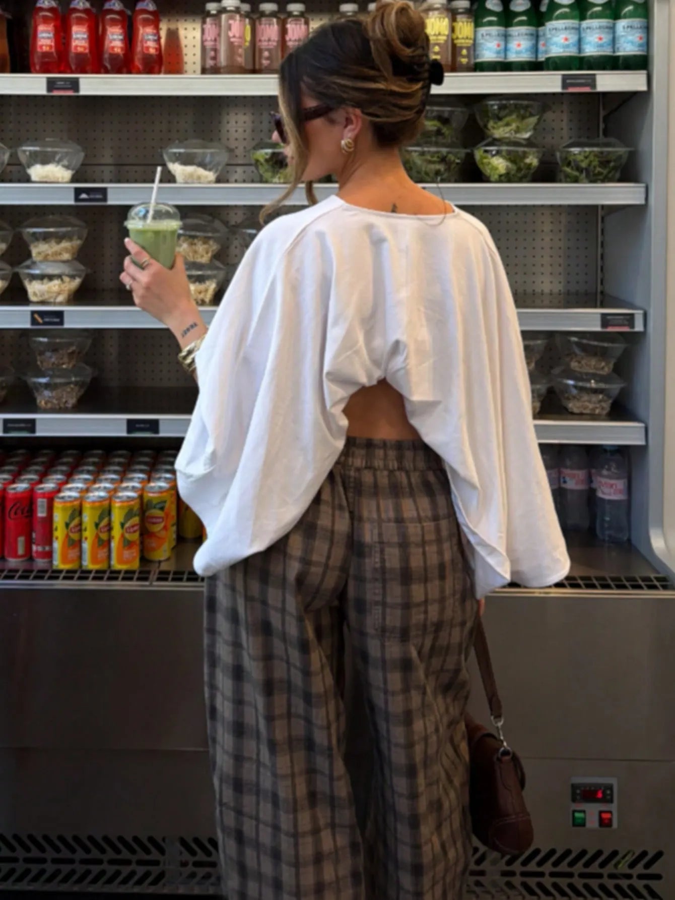 Plaid Elastic Waist Wide Leg Casual Pants