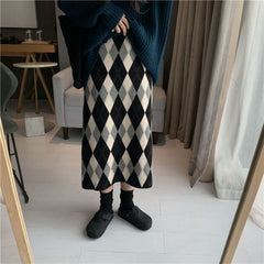 Argyle Knit A-Line Mid-Calf Skirt