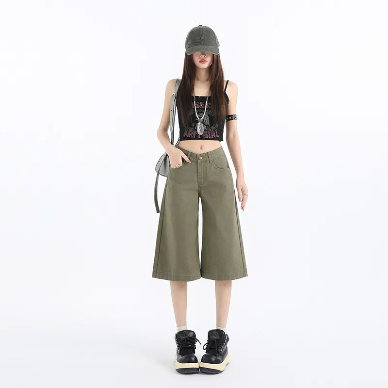 High Waist Straight Cropped Denim Pants