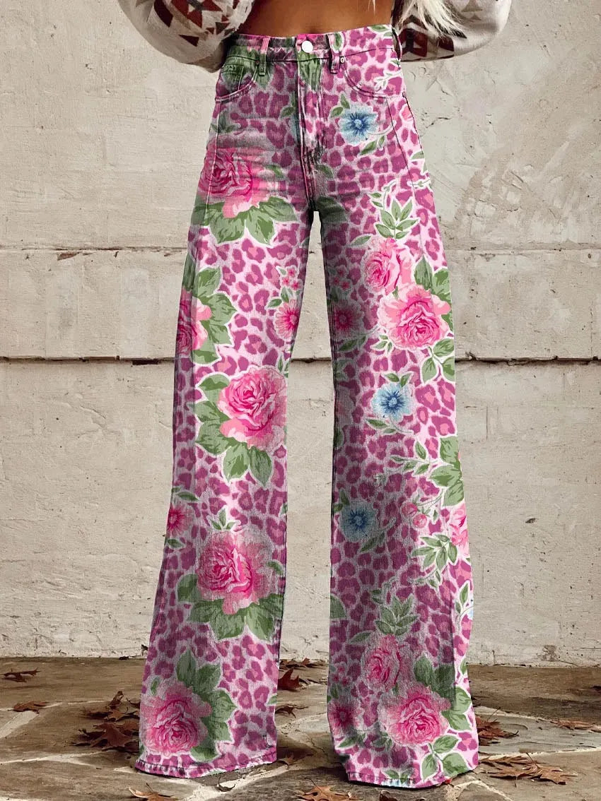 Printed Flare Work Pants