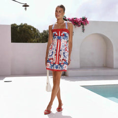 Printed Square-Neck A-Line Mini Dress