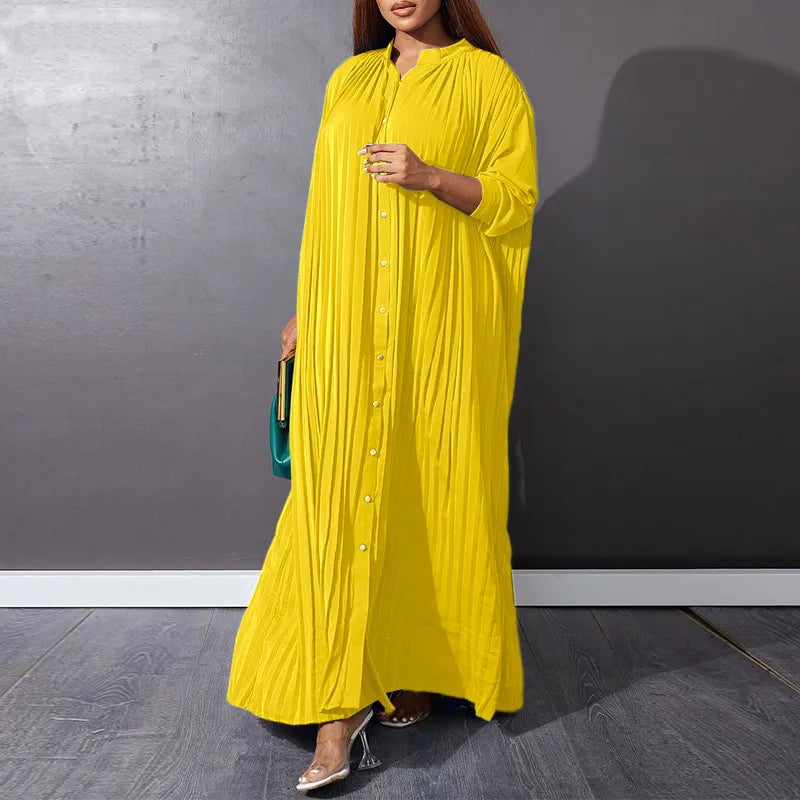 Pleated Button-Down Maxi Dress