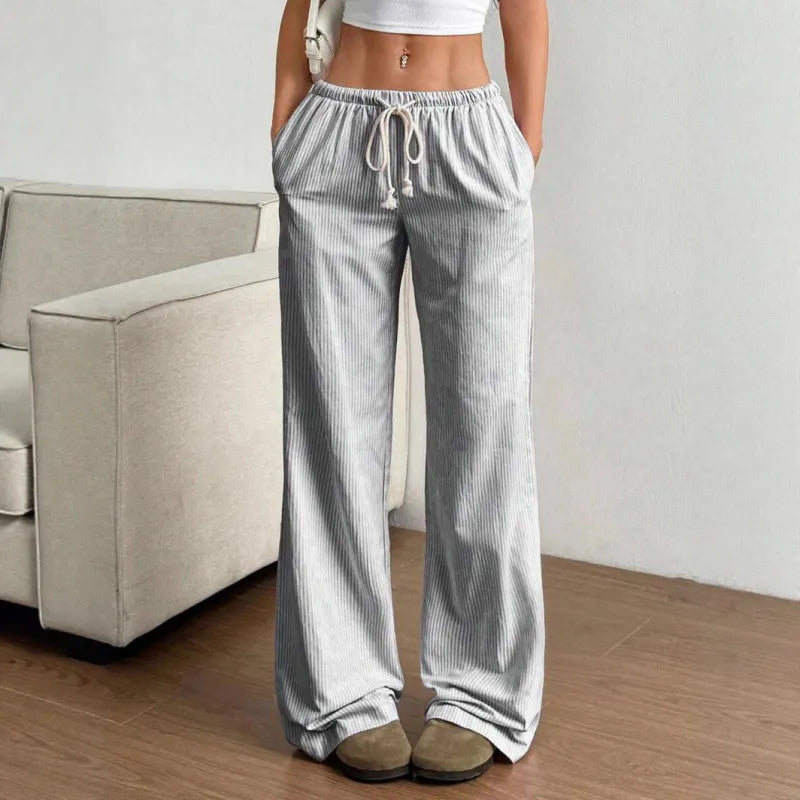 Striped Drawstring Wide Leg Pants