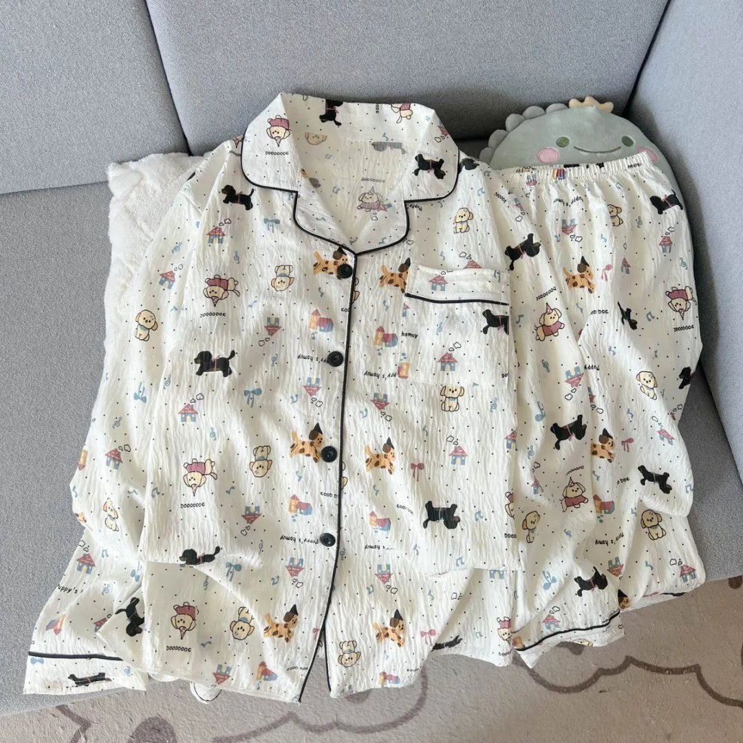 Light Blue Leopard Shirt & Pants 2 Piece Pajamas with Pocket Embroidery