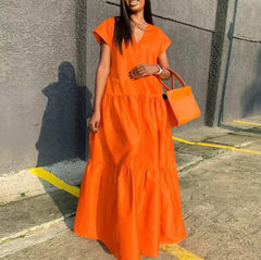 V-Neck Cap Sleeve Casual Sundress