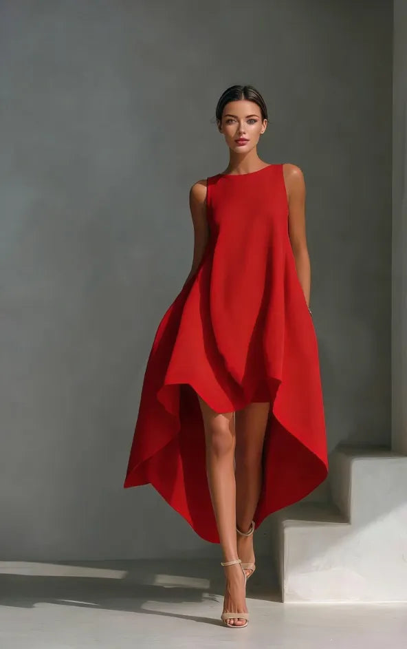 Round Neck Sleeveless High Low Linen Midi Dress