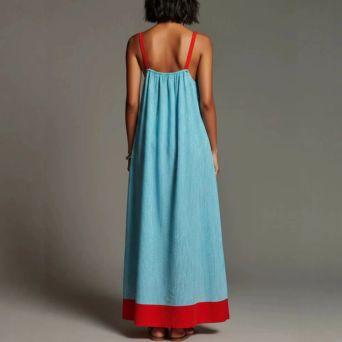 Stripe Color Block Pocket Sling Long Dress
