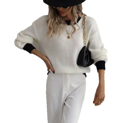 Crew Neck Contrast Color Knit Pullover Sweater