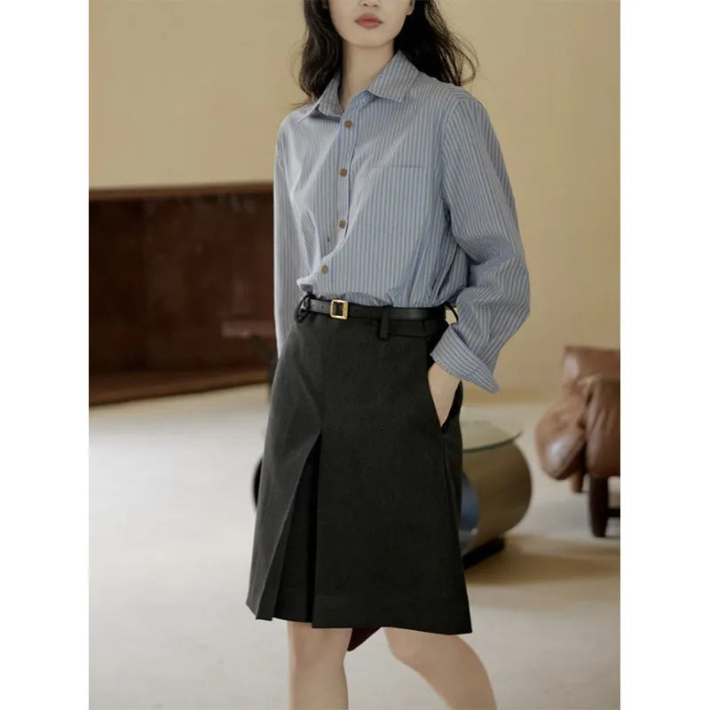 Blue Striped Straight Fit Long Sleeve Commuter Shirt