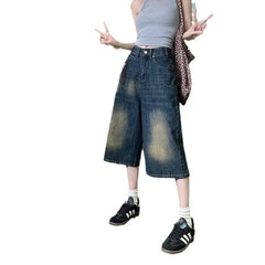 Vintage Mud Washed Gradient Cropped Wide Leg Jeans