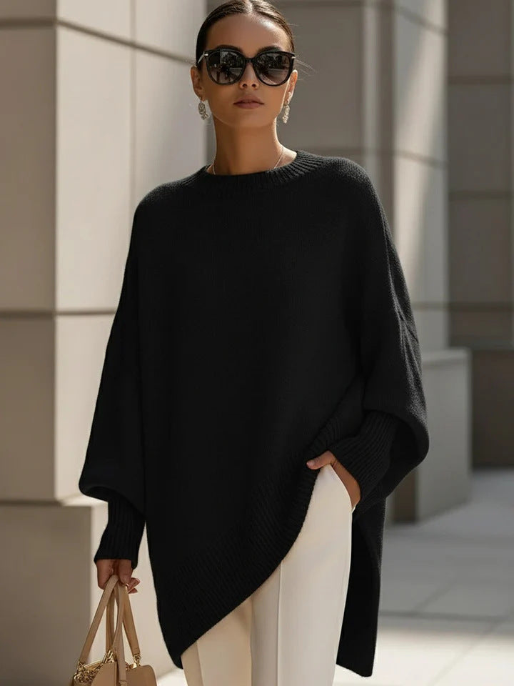 Oversized Batwing Sleeve Side Slit Knit Sweater
