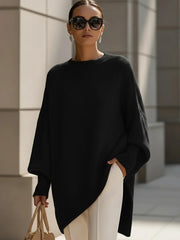 Oversized Batwing Sleeve Side Slit Knit Sweater
