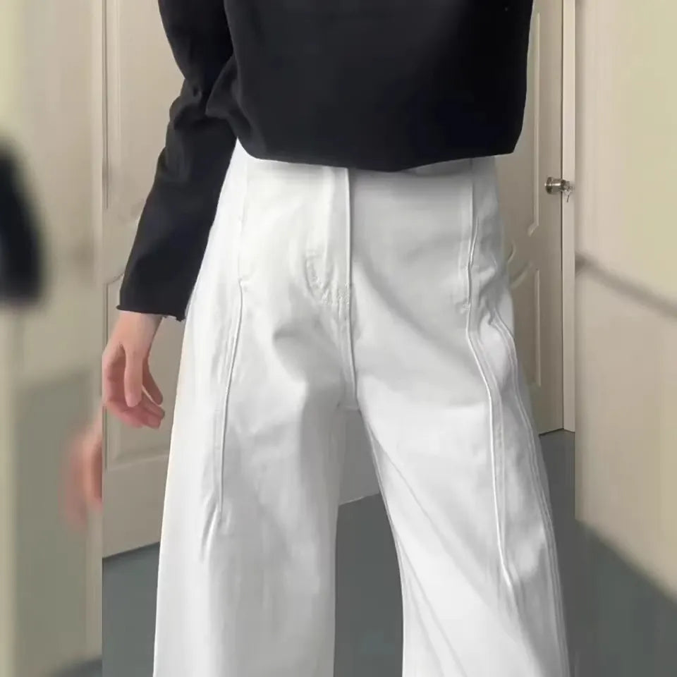 High Waist Solid White Wide Leg Jeans