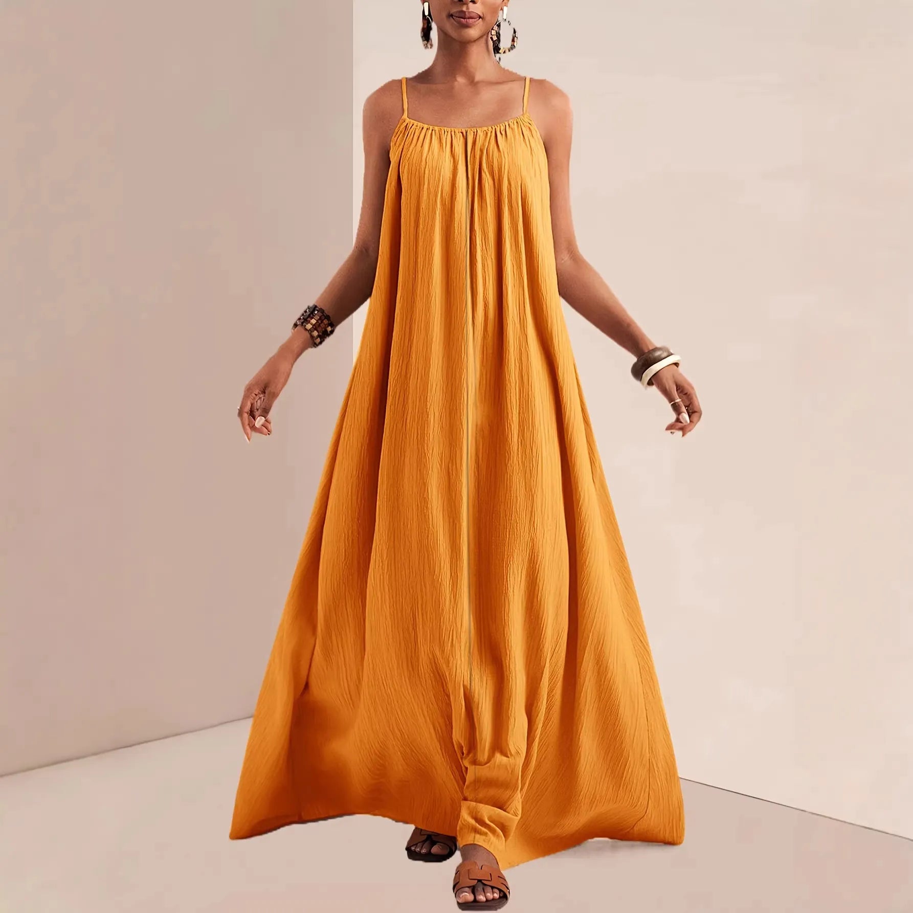 Solid Color Spaghetti Strap Loose Maxi Dress