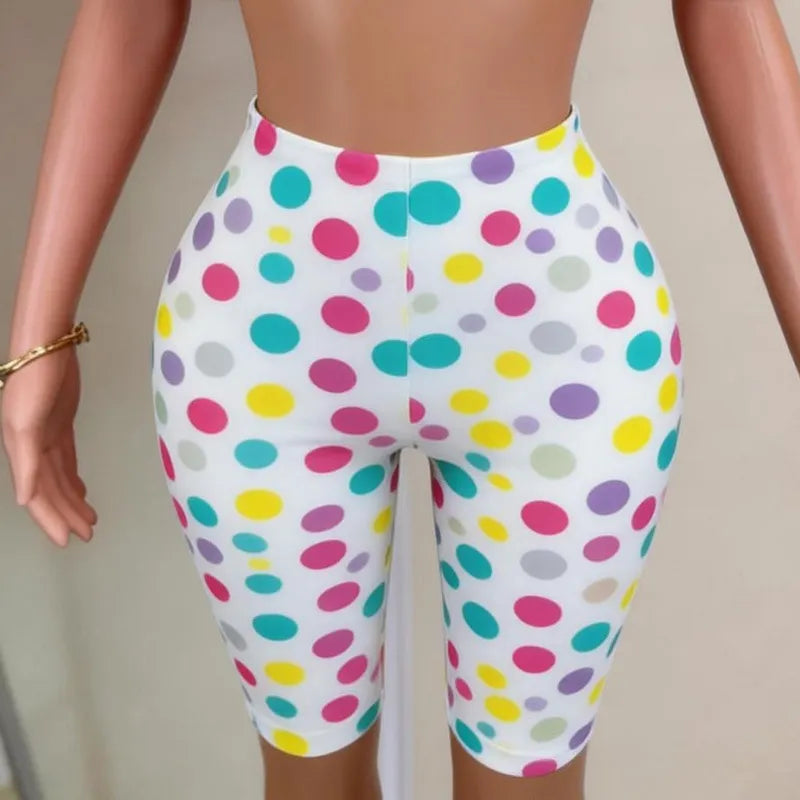 Polka Dot Halter Cutout Crop Top & Capri Pants Two Piece Set