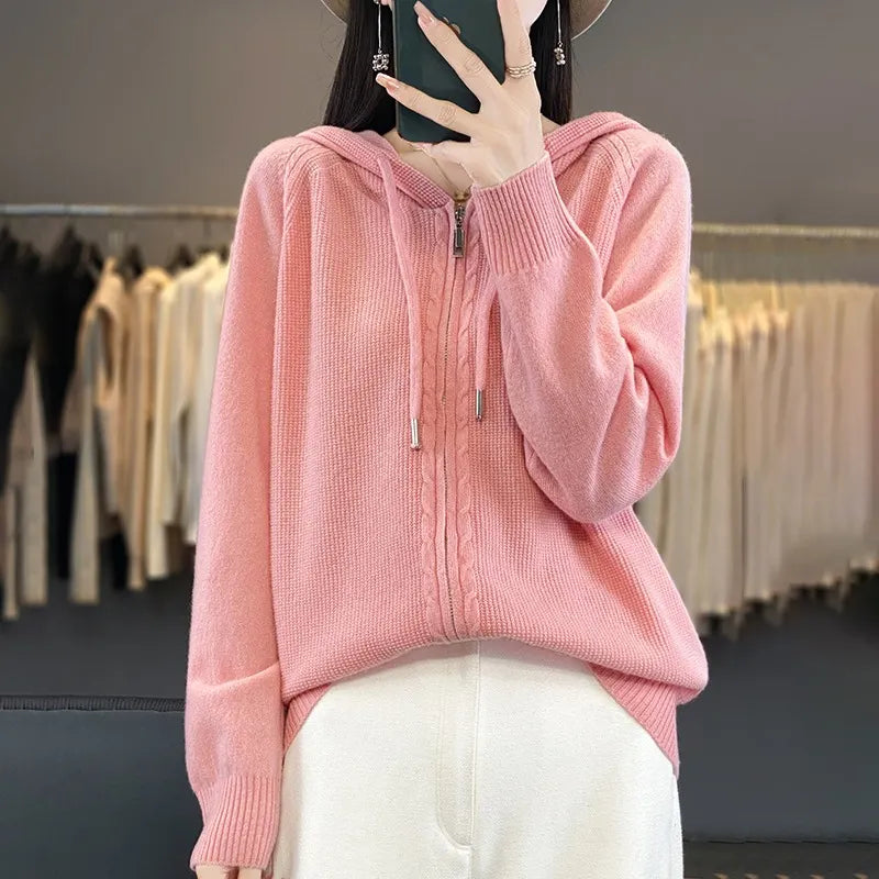 Double Zip Up Cable Knit Sweater Coat