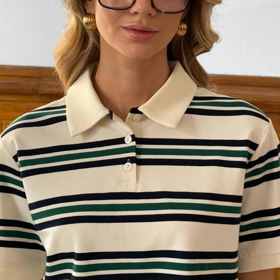 Striped Polo Collar Short Sleeve Casual T-Shirt