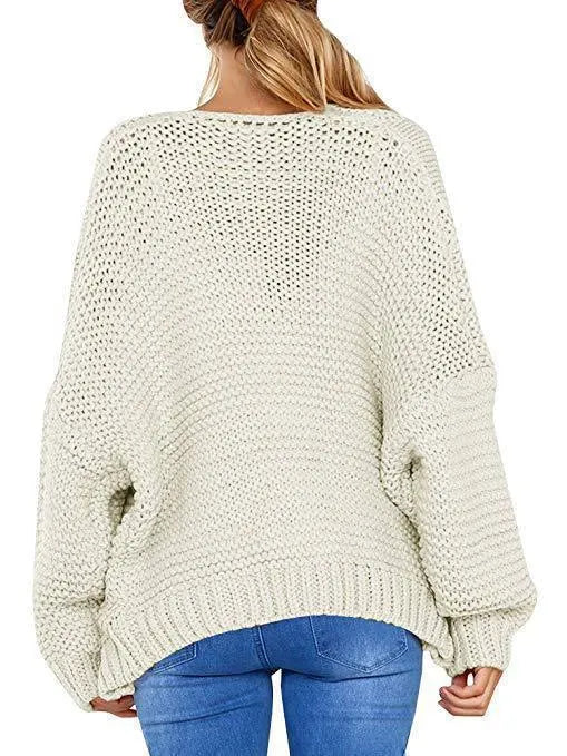 Open Front Cable Knit Sweater Coat Long Sleeve Loose Fit Red Knit Cardigan