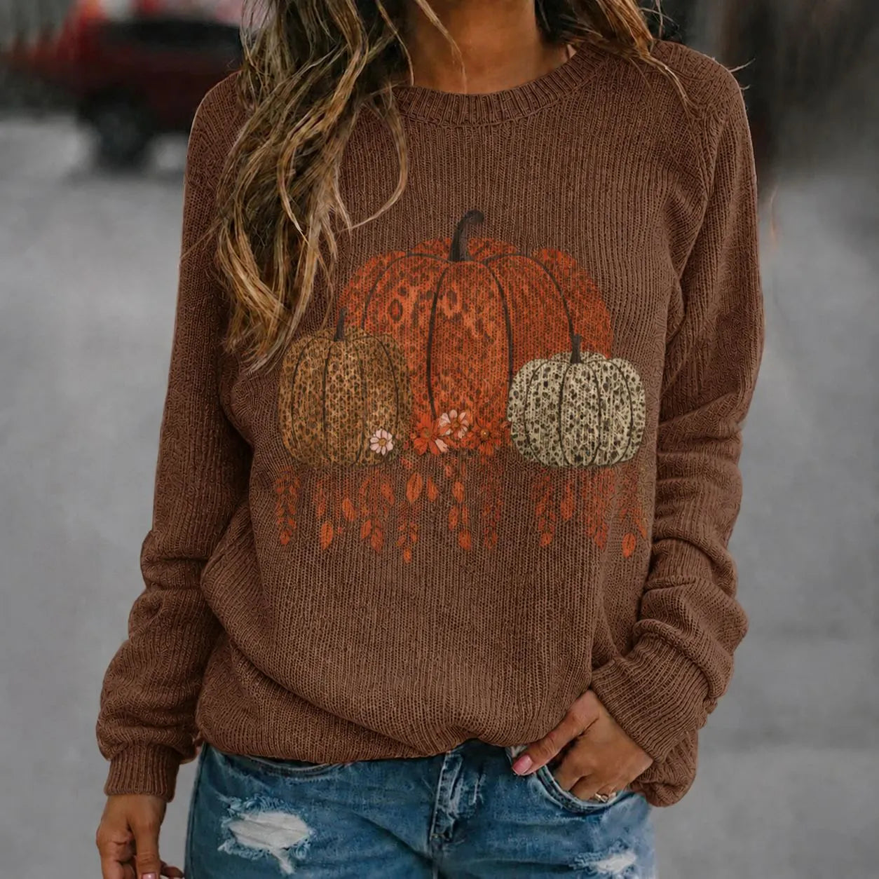 Halloween Ghost Pumpkin Crew Neck Sweater