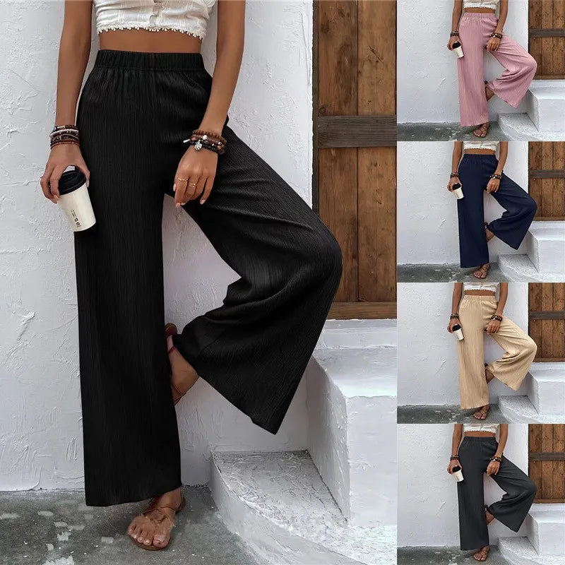 Wide Leg Pants, High Waist Elastic Casual Flowy Trousers