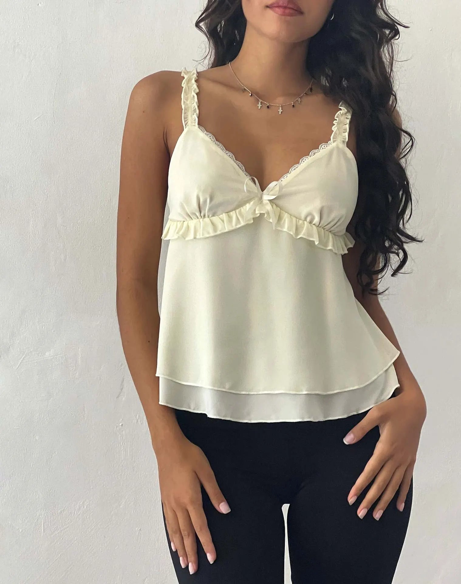 Lace Trim Bow Cami Top