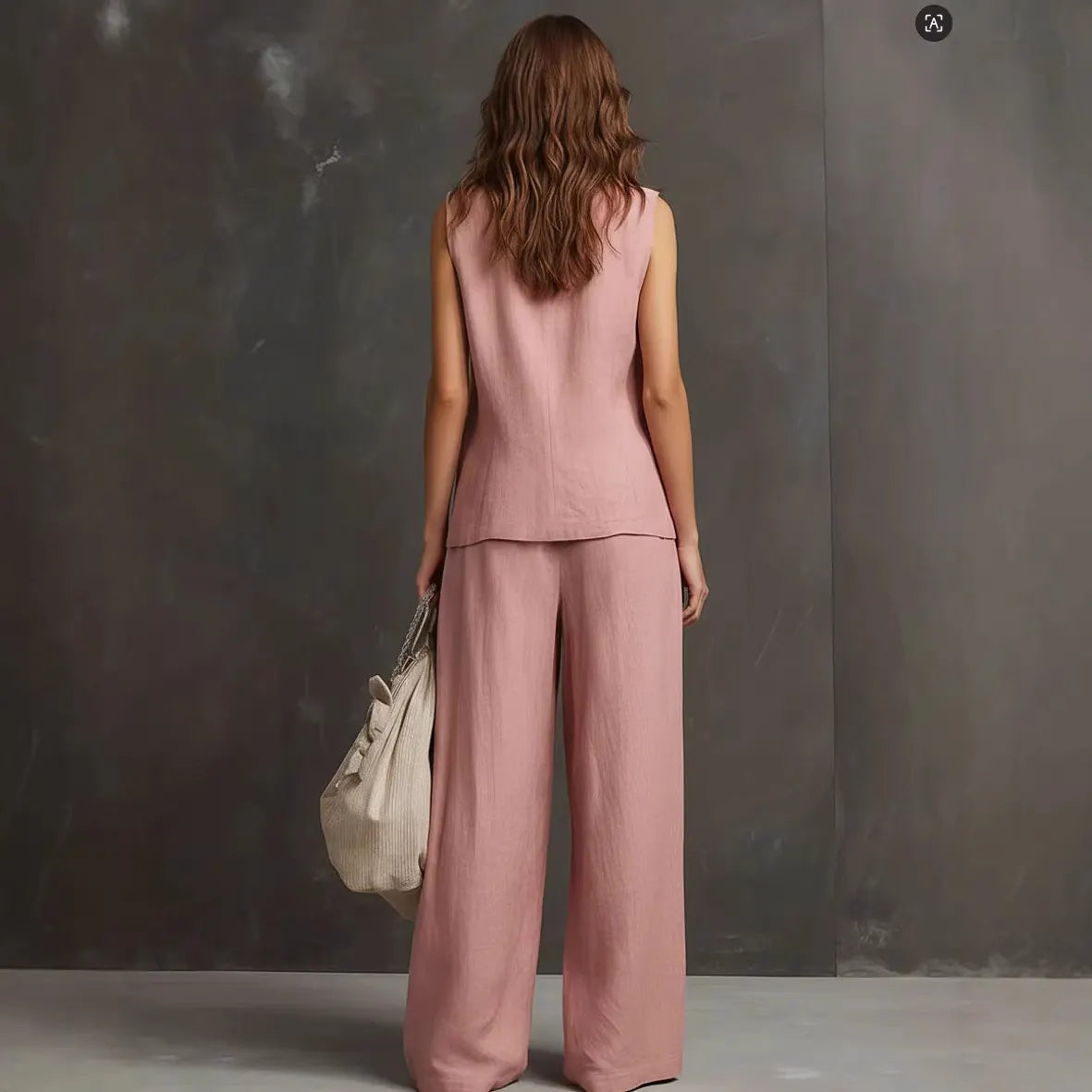 Linen-Blend Waistcoat & Wide-Leg Pants Set