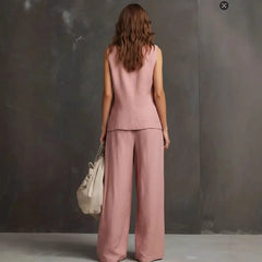 Linen-Blend Waistcoat & Wide-Leg Pants Set