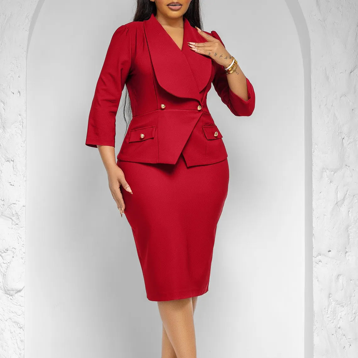 Belted Blazer-Style Bodycon Midi Dress
