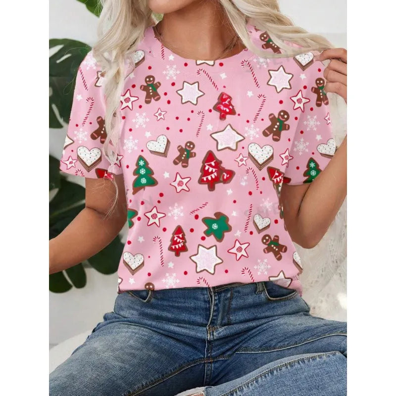Halloween Western Cowboy Cactus Print Crew Neck Short Sleeve T‑Shirt