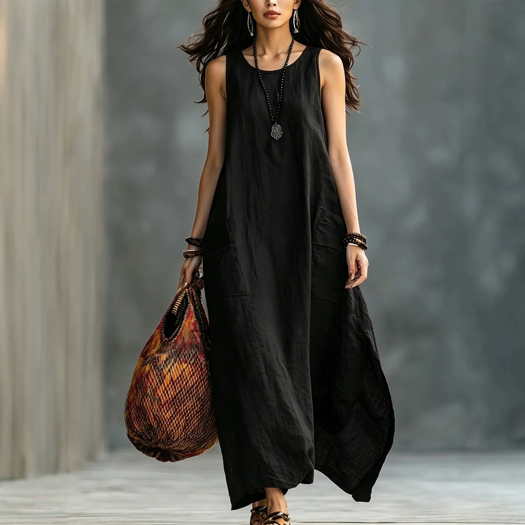 Solid Color Sleeveless A-line Maxi Dress